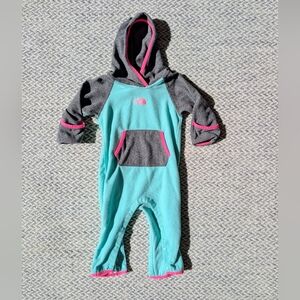The North Face Baby Teal & Gray Fleece One-Piece Hoodie 6-12m